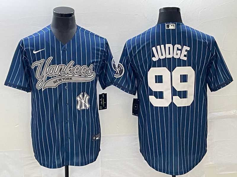 Mens New York Yankees #99 Aaron Judge Navy With Patch Cool Base Stitched Baseball Jersey